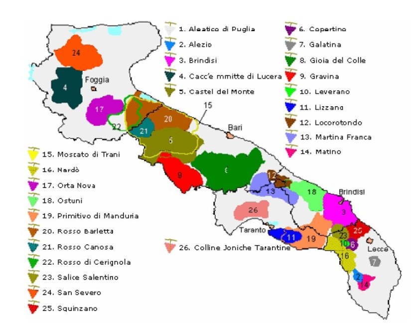 Aree di produzione dei vini di Puglia